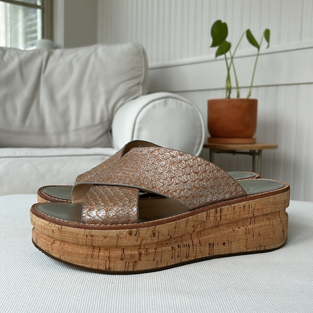 Belle by Sigerson Morrison Cork Wedge Brown Sandals - Picture 2 of 6